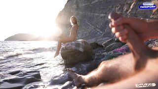 DICK FLASH on a nudist beach: Stranger caught me jerking off and helped me cum